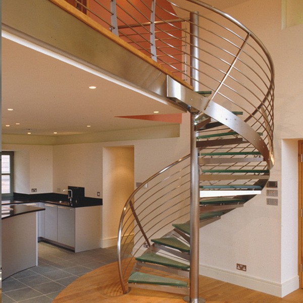 elegant stainless steel spiral staircase with oak step 
