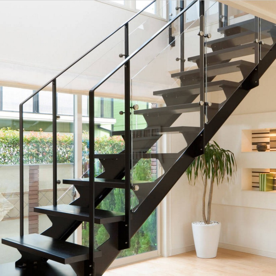 straight stairs with glass railing 