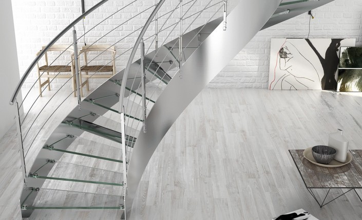 stainless steel arc stairs with glass steps 