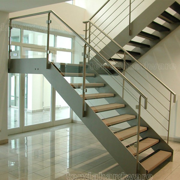interior cantilever straight staircase with metal railing
