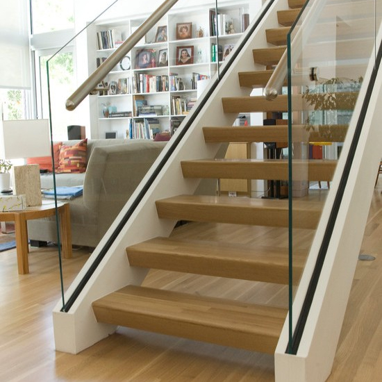 steel structural stairs with frameless glass railing 