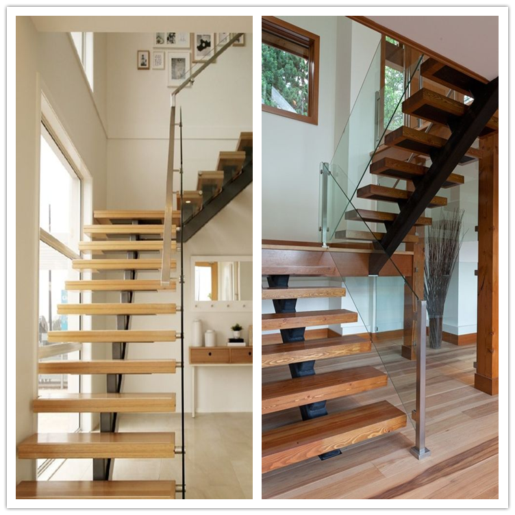 stainless steel stringerwood staircase with frameless glass rails 