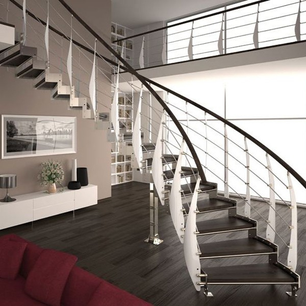 customs steel wood arc stairs with metal rails 