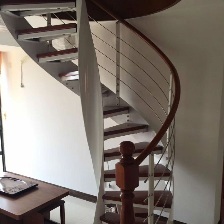 Helical Stairs with Wood Treads and metal railing curved wood staircase 