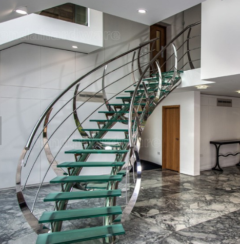 helical staircase with twin stainless steel tubular stringers 