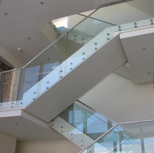 landing Full frameless glass railing with stainless steel handrail 