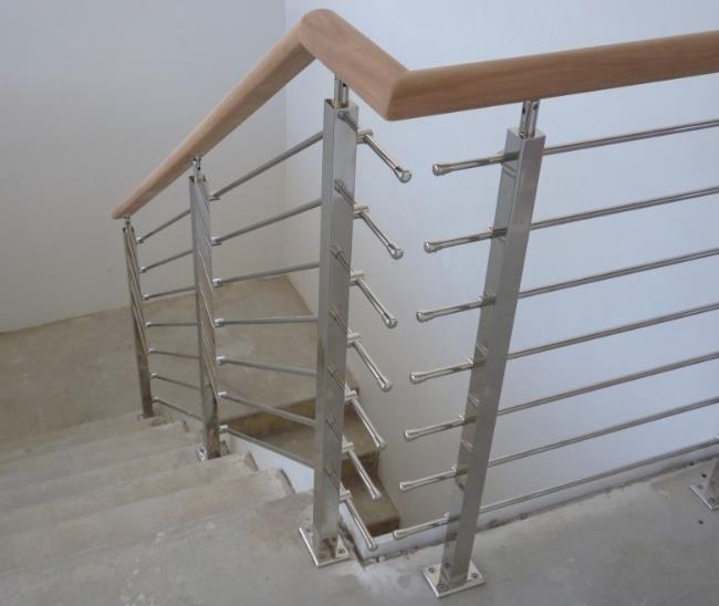 Horizontal Bar railing with Square Posts and wood handrail 