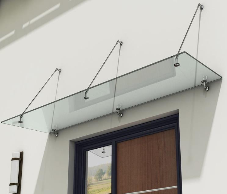 glass canopy with stainless steel support bar 